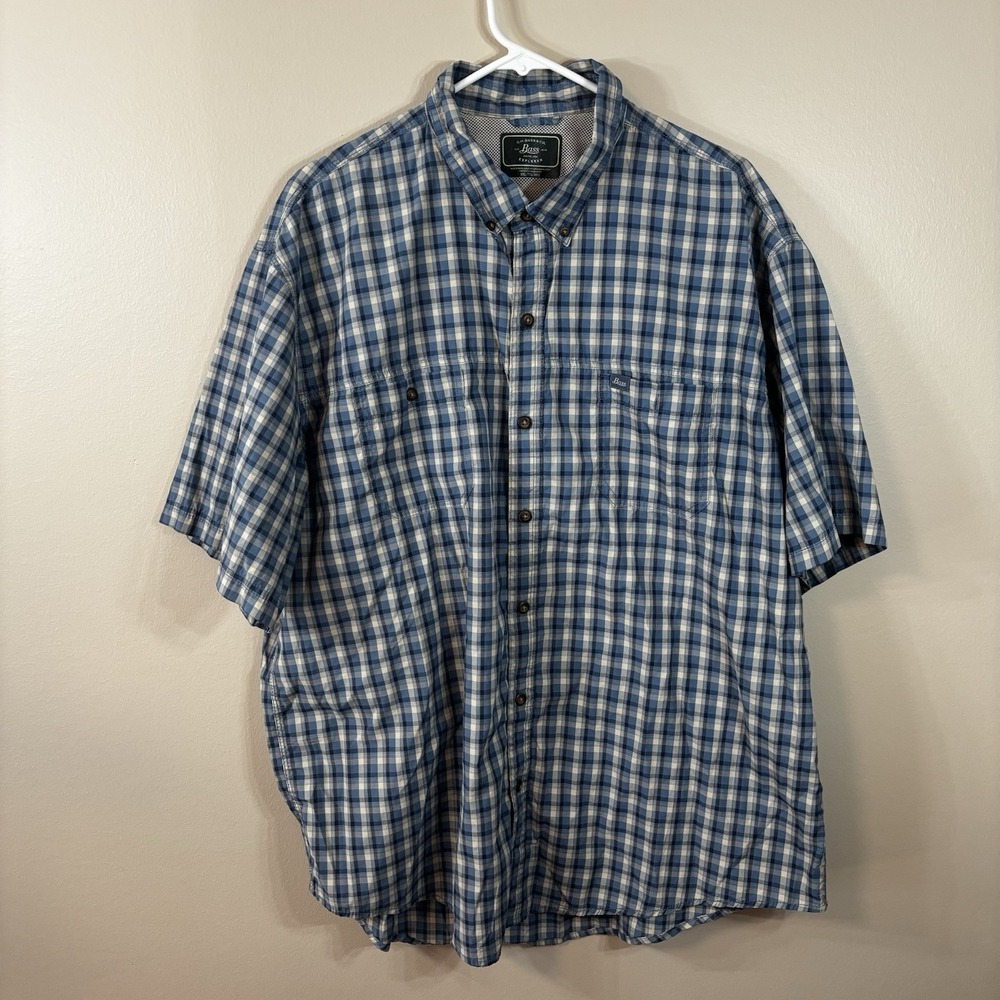 GH Bass & Co Explorer Shirt Short Sleeve Fishing Outdoors Quickdry Mens L Blue